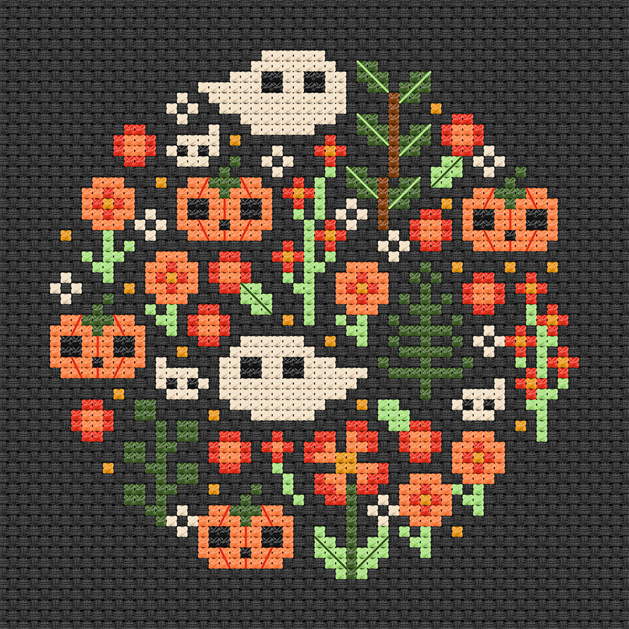 Patrón de Punto de Cruz Gratis: Mini Halloween Garden
