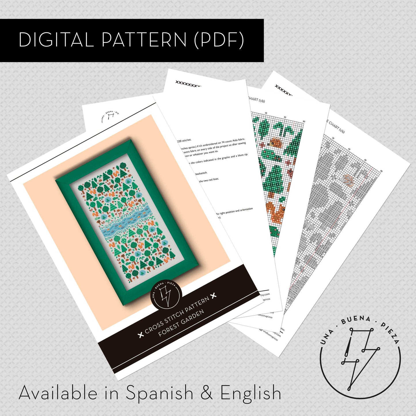 Muestra de esquema de punto de cruz Forest Garden en pdf de descarga inmediata.