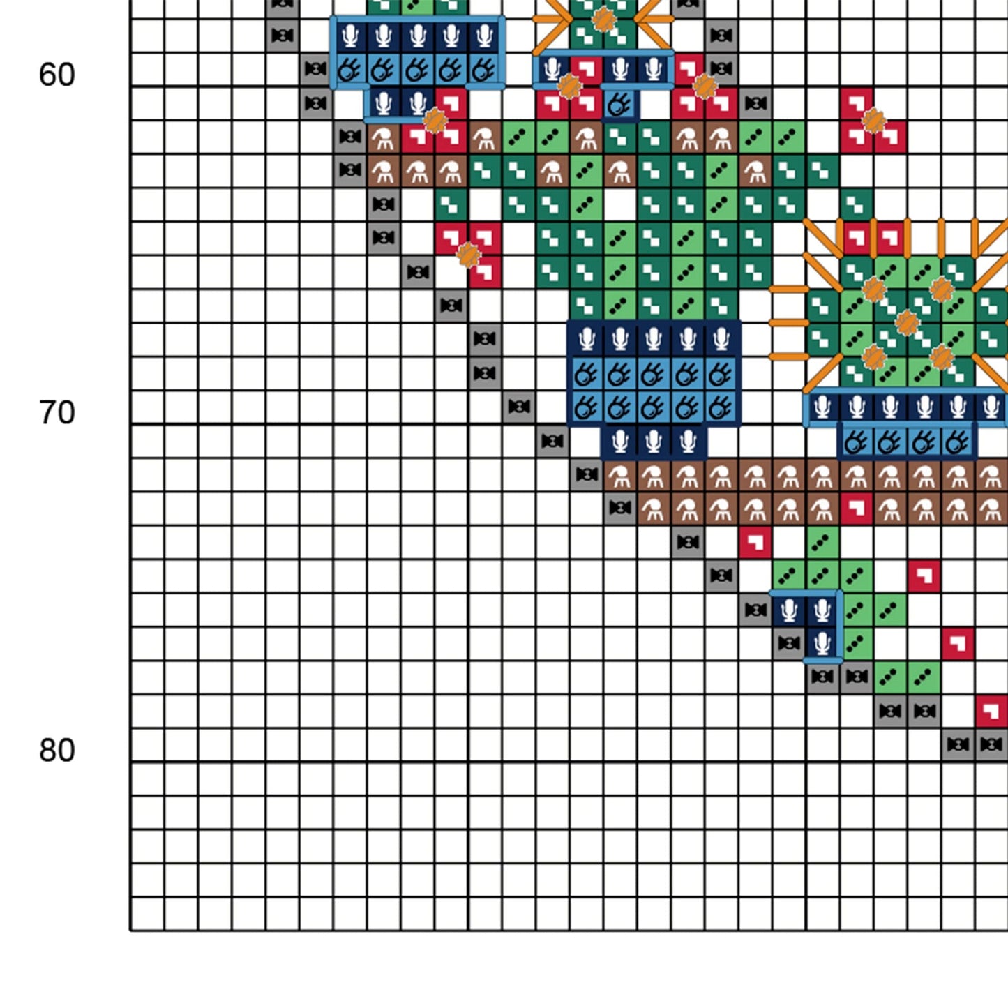 Muestra del esquema de punto de cruz Plant Mom. Gráfico de punto de cruz de símbolos sobre fondo de color.
