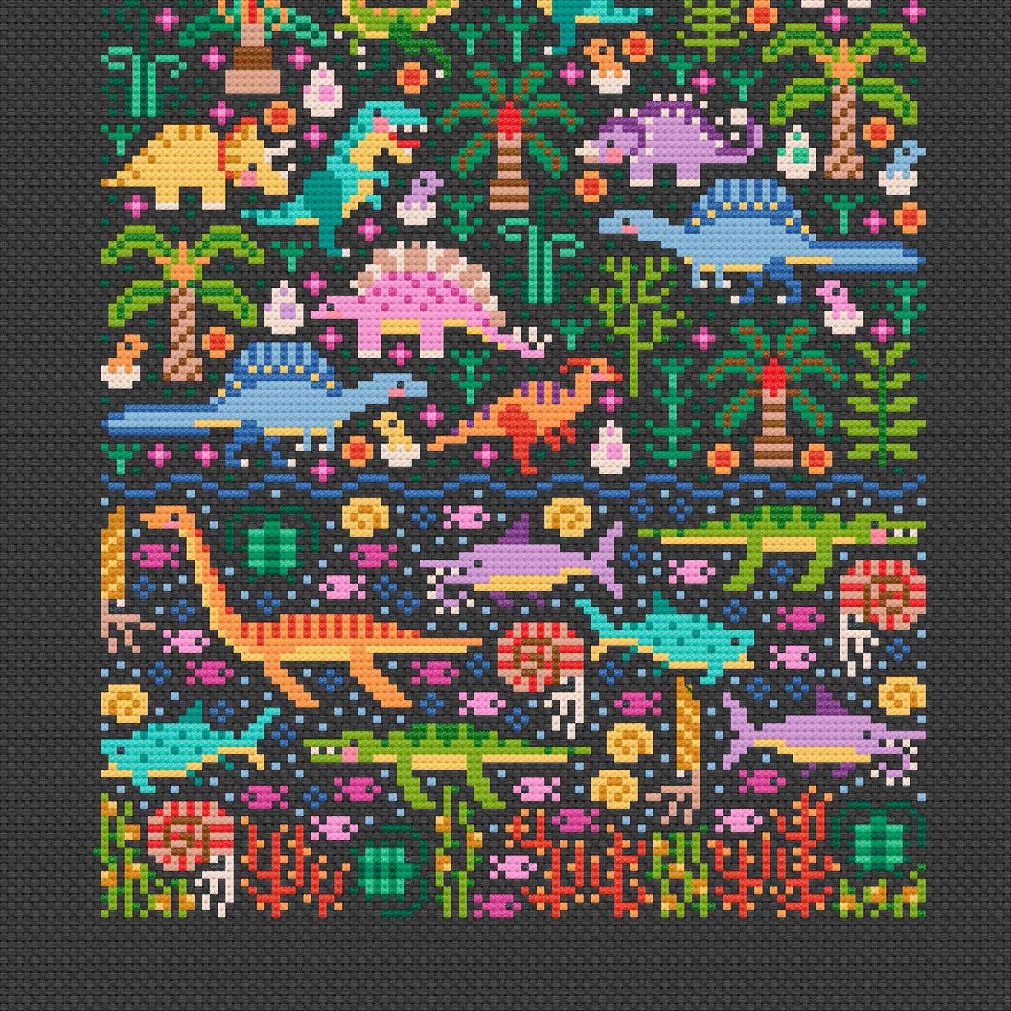 Cross Stitch PDF Pattern - Dino Garden