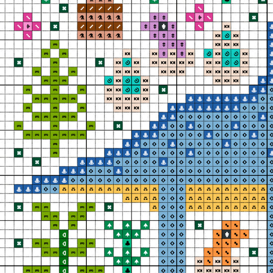 Esquema de punto de cruz en PDF - Jardín de los Dinosaurios