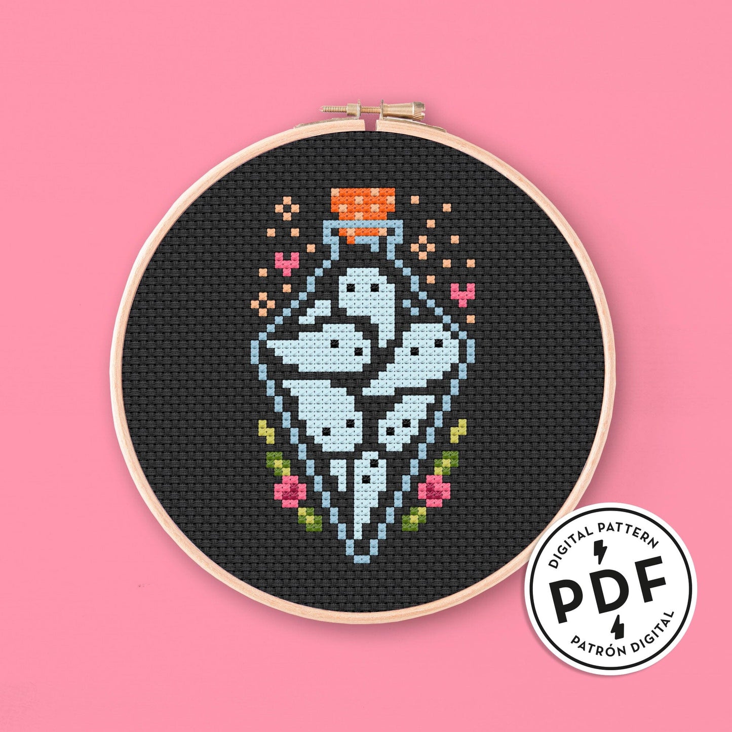 Cross Stitch Digital Pattern - Potion Bottle with Ghosts