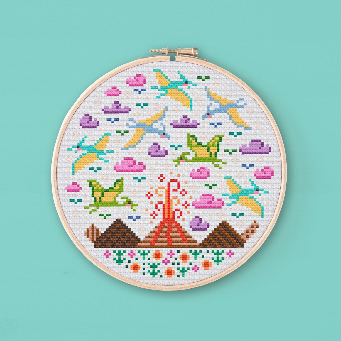 Cross Stitch PDF Pattern - Sky Dinosaurs