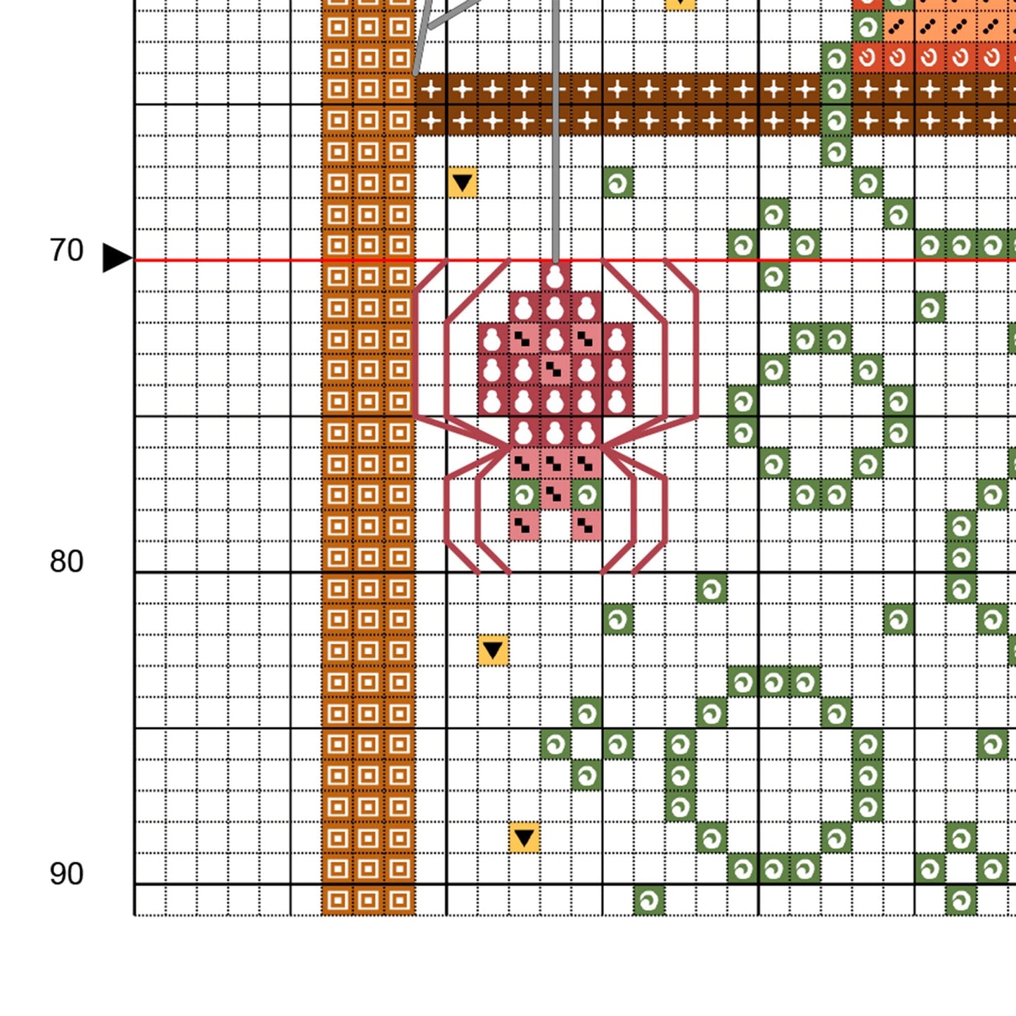 Muestra del esquema de punto de cruz "Escritorio Mágico". Gráfico de punto de cruz de símbolos sobre fondo de color.