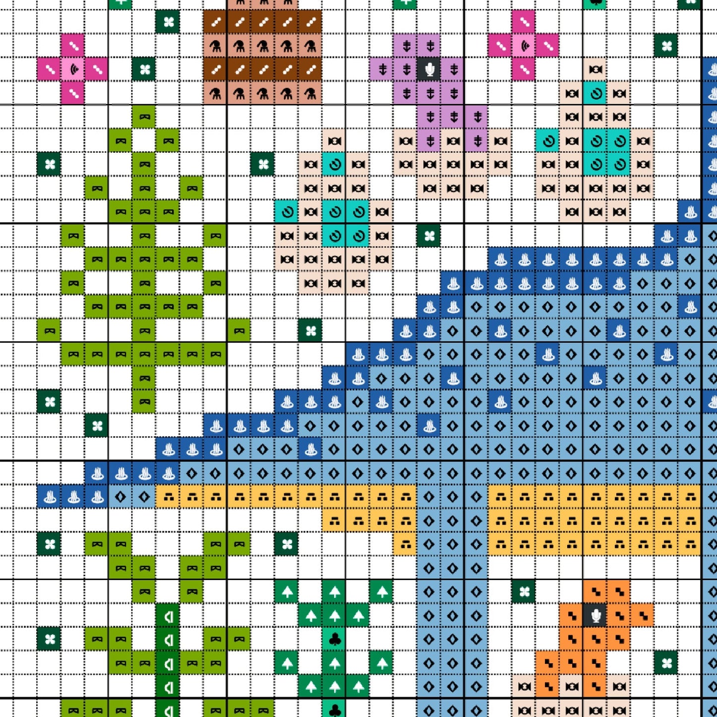 Esquema de punto de cruz en PDF - Jardín de los Dinosaurios