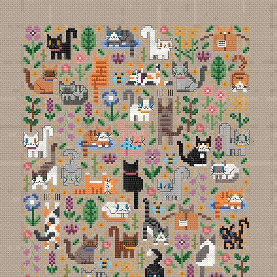 Cross Stitch PDF Pattern - Cat Garden