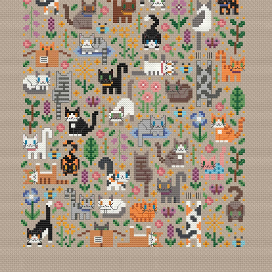 Cross Stitch PDF Pattern - Cat Garden