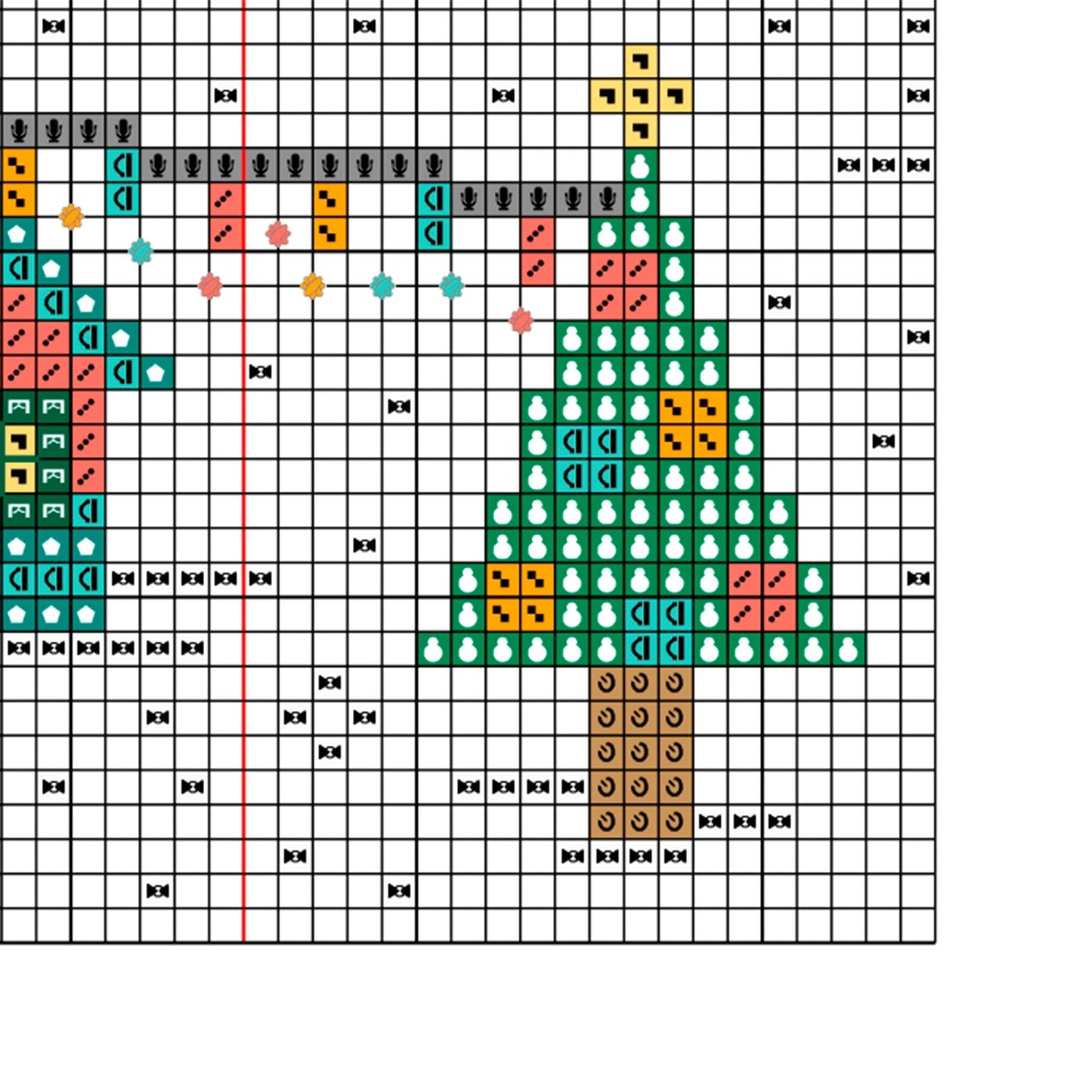 Muestra del esquema de punto de cruz "Pueblo de Navidad". Gráfico de punto de cruz de símbolos sobre fondo de color.