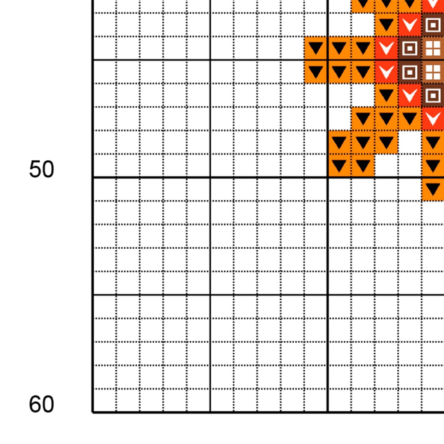 Muestra del esquema de punto de cruz "your feelings are valid". Gráfico de punto de cruz de símbolos sobre fondo de color.