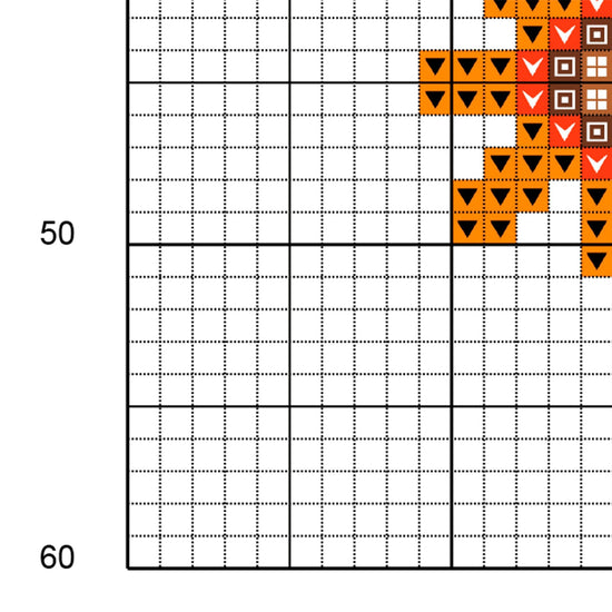 Muestra del esquema de punto de cruz "your feelings are valid". Gráfico de punto de cruz de símbolos sobre fondo de color.