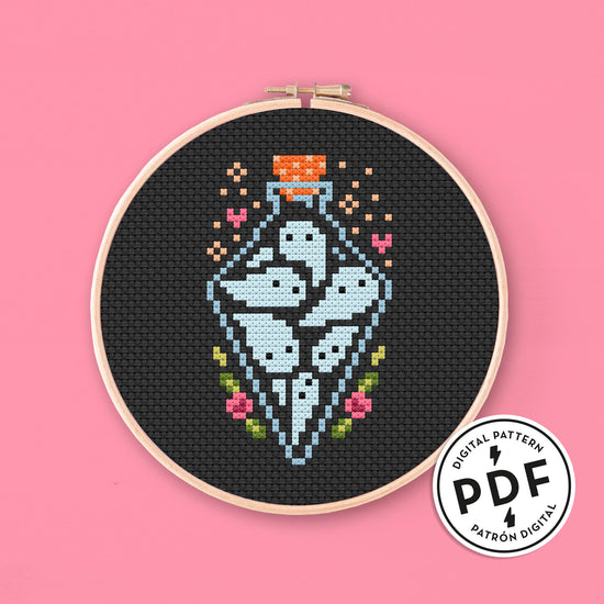 Load image into Gallery viewer, Cross Stitch Digital Pattern - Potion Bottle with Ghosts
