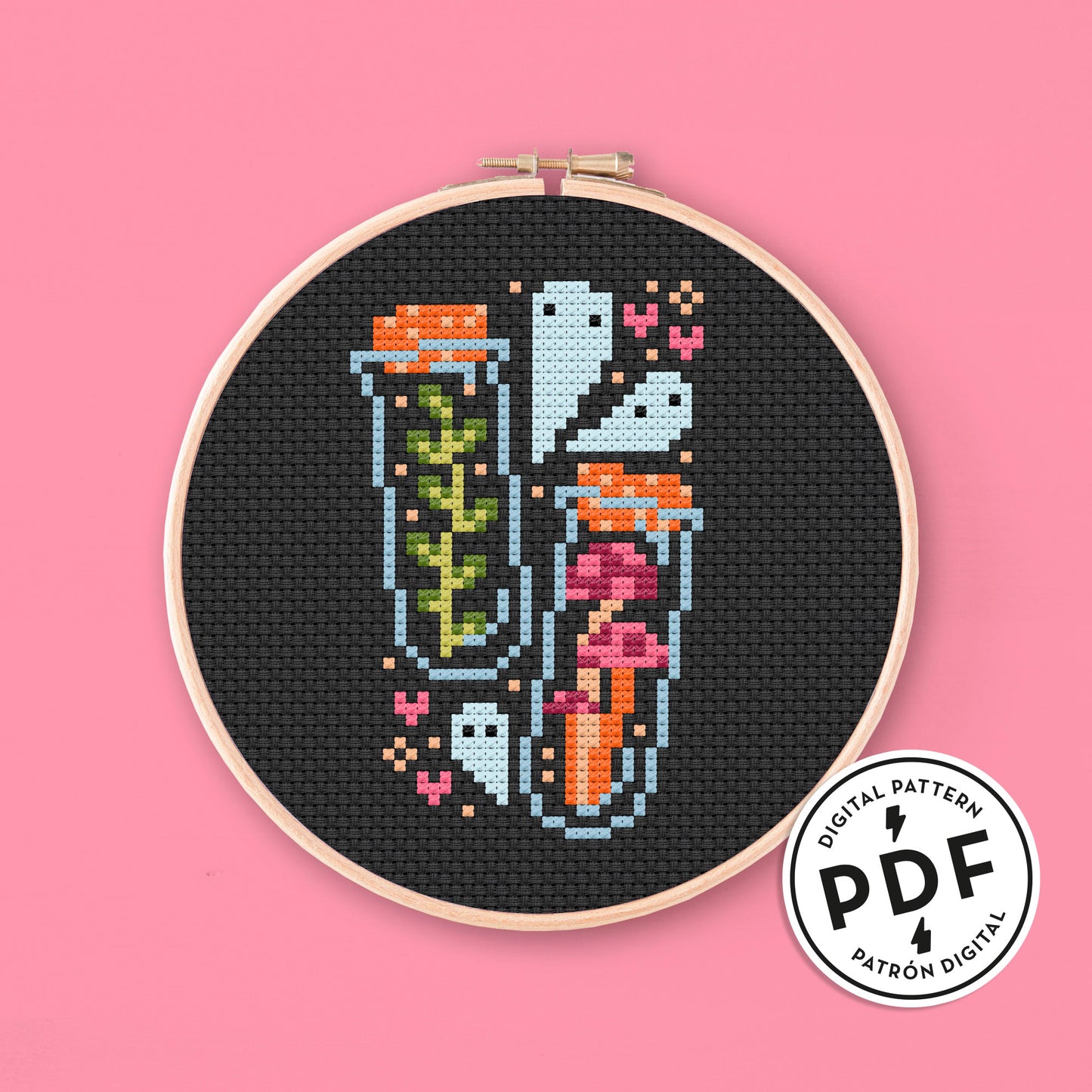Load image into Gallery viewer, Cross Stitch Digital Pattern - Potion Bottles with Leaves and Mushrooms
