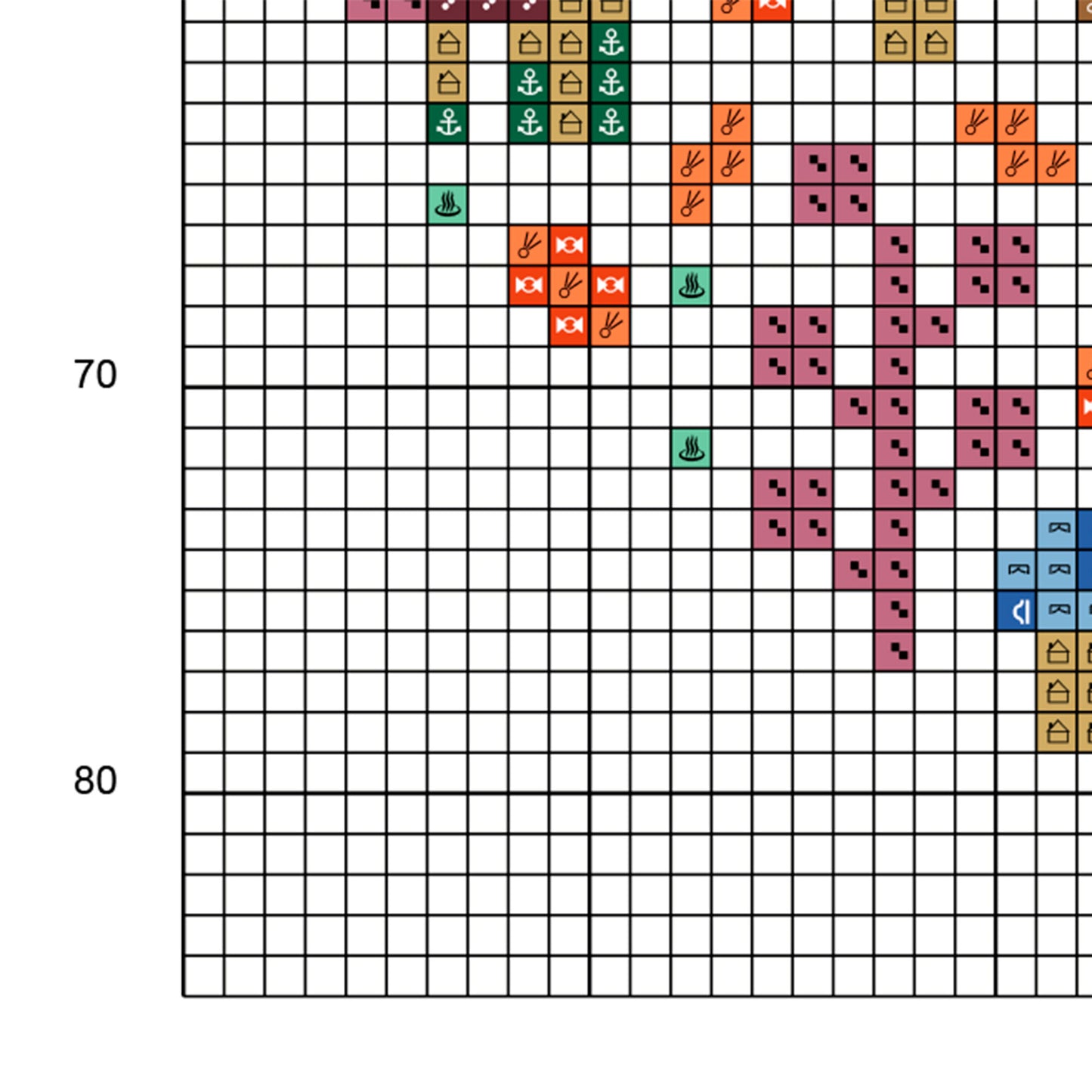 Muestra del esquema de punto de cruz "Mini Fungi Garden". Gráfico de punto de cruz de símbolos sobre fondo de color.