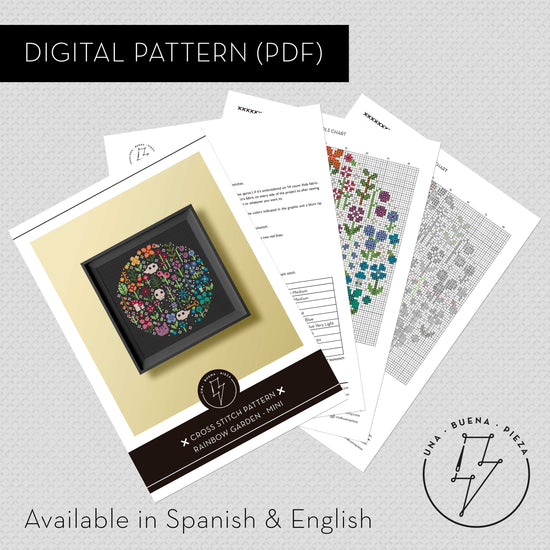 Cargar imagen en el visor de la galería, Muestra de patrón de punto de cruz Mini Rainbow Garden en pdf de descarga inmediata.
