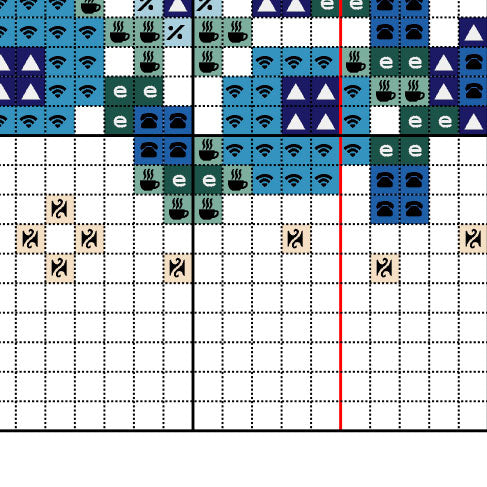 Muestra del esquema de punto de cruz "Signo Acuario". Gráfico de punto de cruz de símbolos sobre fondo de color.