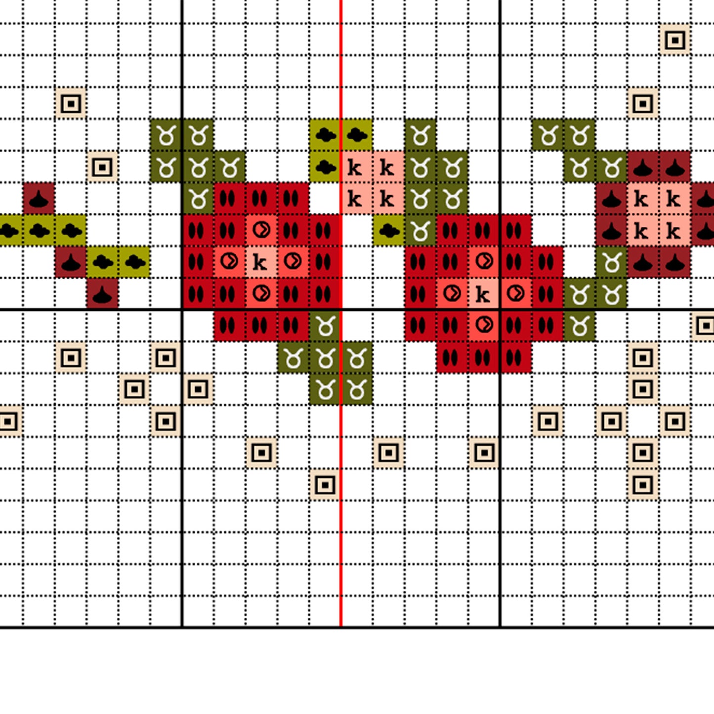 Muestra del esquema de punto de cruz "Signo Aries". Gráfico de punto de cruz de símbolos sobre fondo de color.