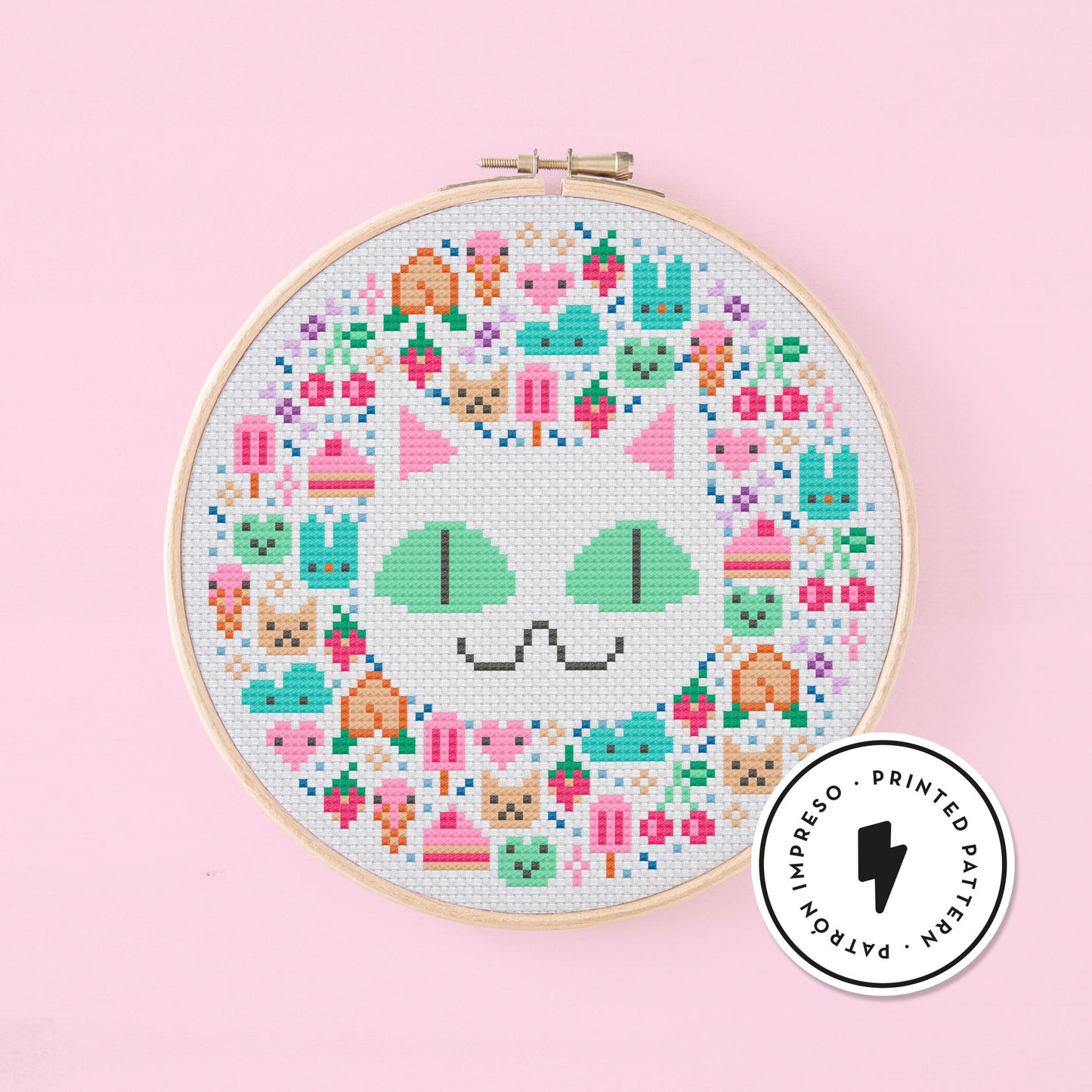 Load image into Gallery viewer, Kawaii Cat - Printed cross stitch pattern
