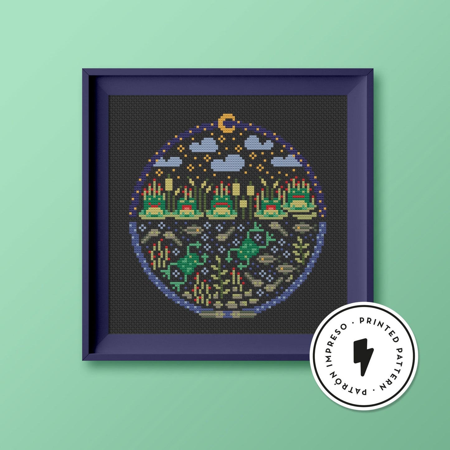 Frog Pond - Printed cross stitch pattern